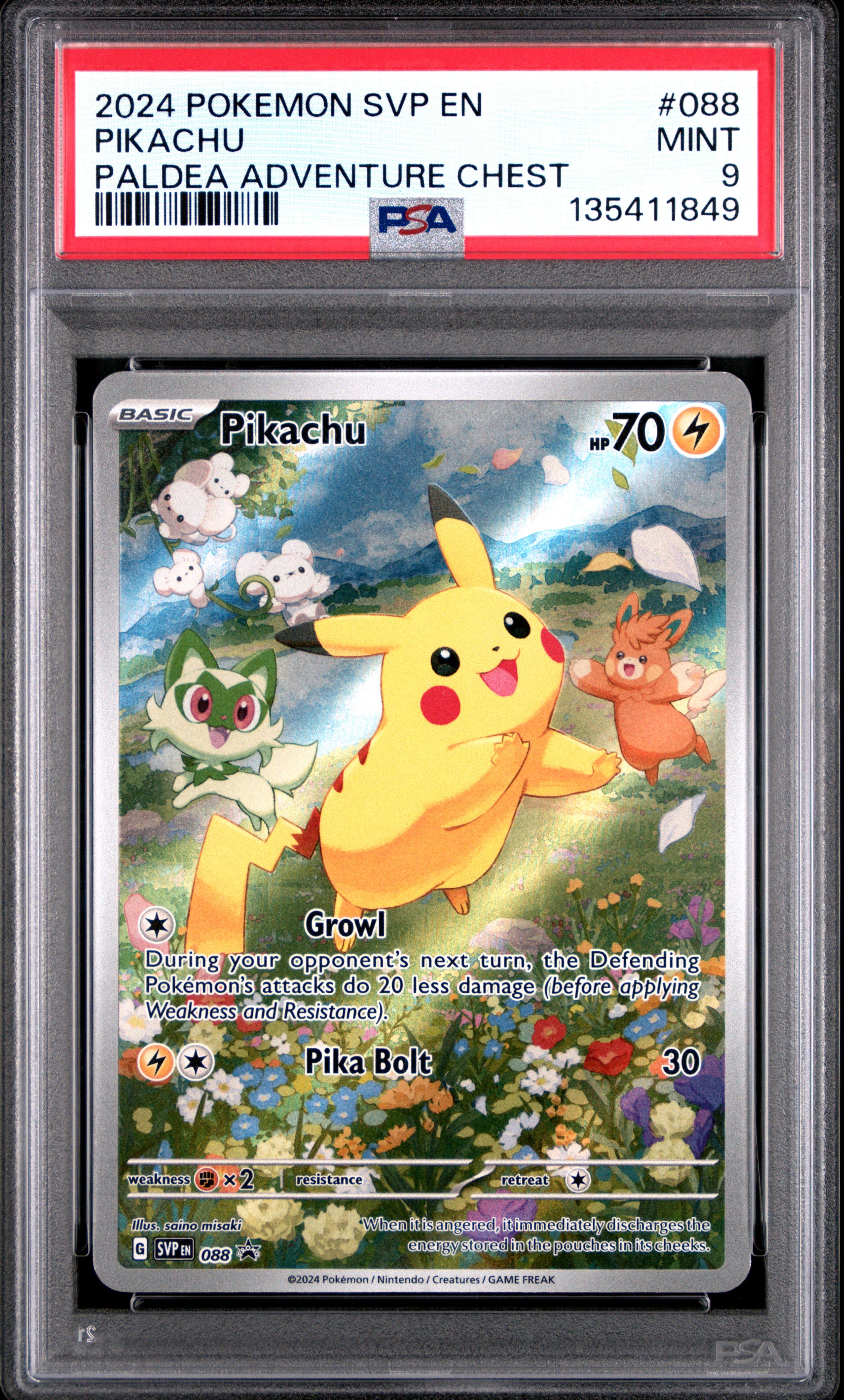 2024 POKEMON SVP EN-SV BLACK STAR PROMO #088 PIKACHU PALDEA ADVENTURE CHEST PSA 9