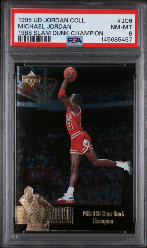 1995 UPPER DECK JORDAN COLLECTION #JC6 MICHAEL JORDAN 1988 SLAM DUNK CHAMPION PSA 8
