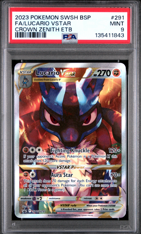 2023 POKEMON SWSH BLACK STAR PROMO #291 FA/LUCARIO VSTAR CROWN ZENITH ETB PSA 9
