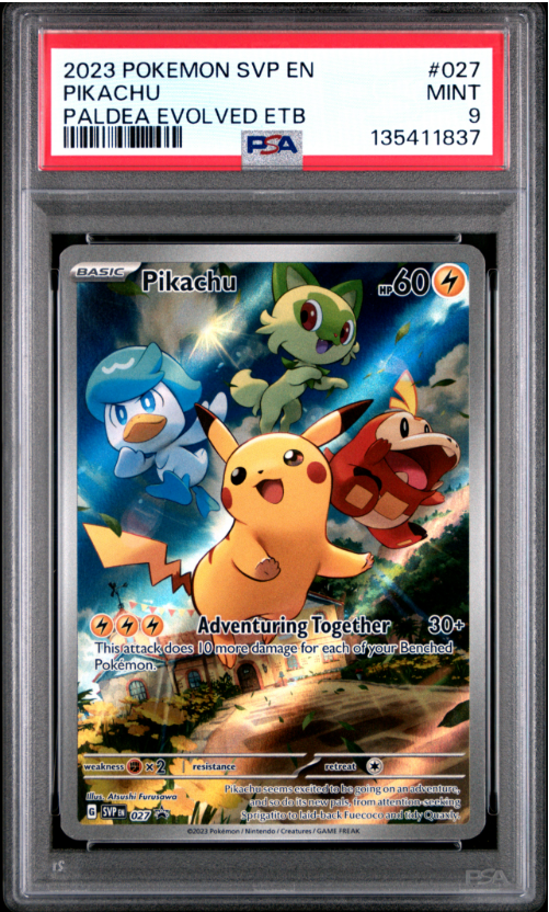 2023 POKEMON SVP EN-SV BLACK STAR PROMO #027 PIKACHU PALDEA EVOLVED ETB PSA 9
