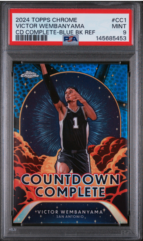 2024 TOPPS CHROME COUNTDOWN COMPLETE #CC1 VICTOR WEMBANYAMA CD COMPLETE-BLUE BK REF PSA 9