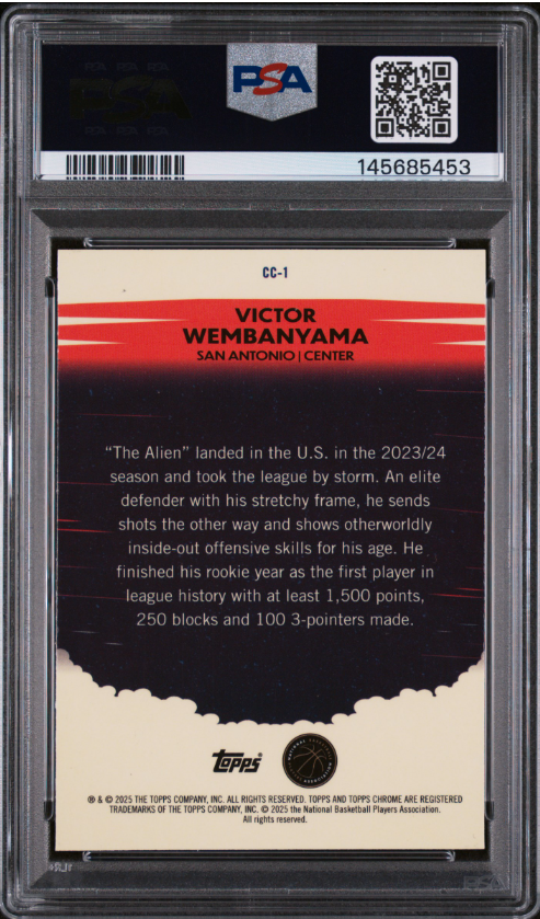 2024 TOPPS CHROME COUNTDOWN COMPLETE #CC1 VICTOR WEMBANYAMA CD COMPLETE-BLUE BK REF PSA 9
