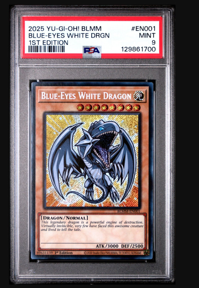2025 YU-GI-OH! BLMM-BATTLES OF LEGEND: MONSTER MAYHEM EN001 BLUE-EYES WHITE DRAGON 1ST EDITION PSA 9