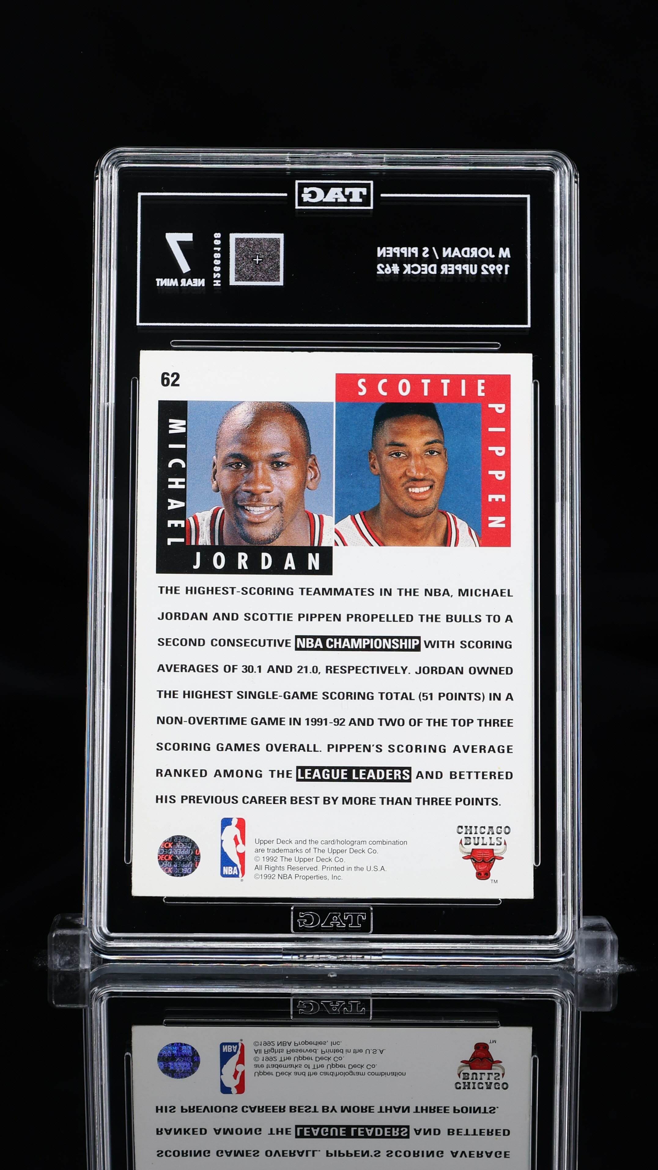 1992 Upper Deck #62 – Michael Jordan & Scottie Pippen “Scoring Threats” – TAG 7 (Near Mint)