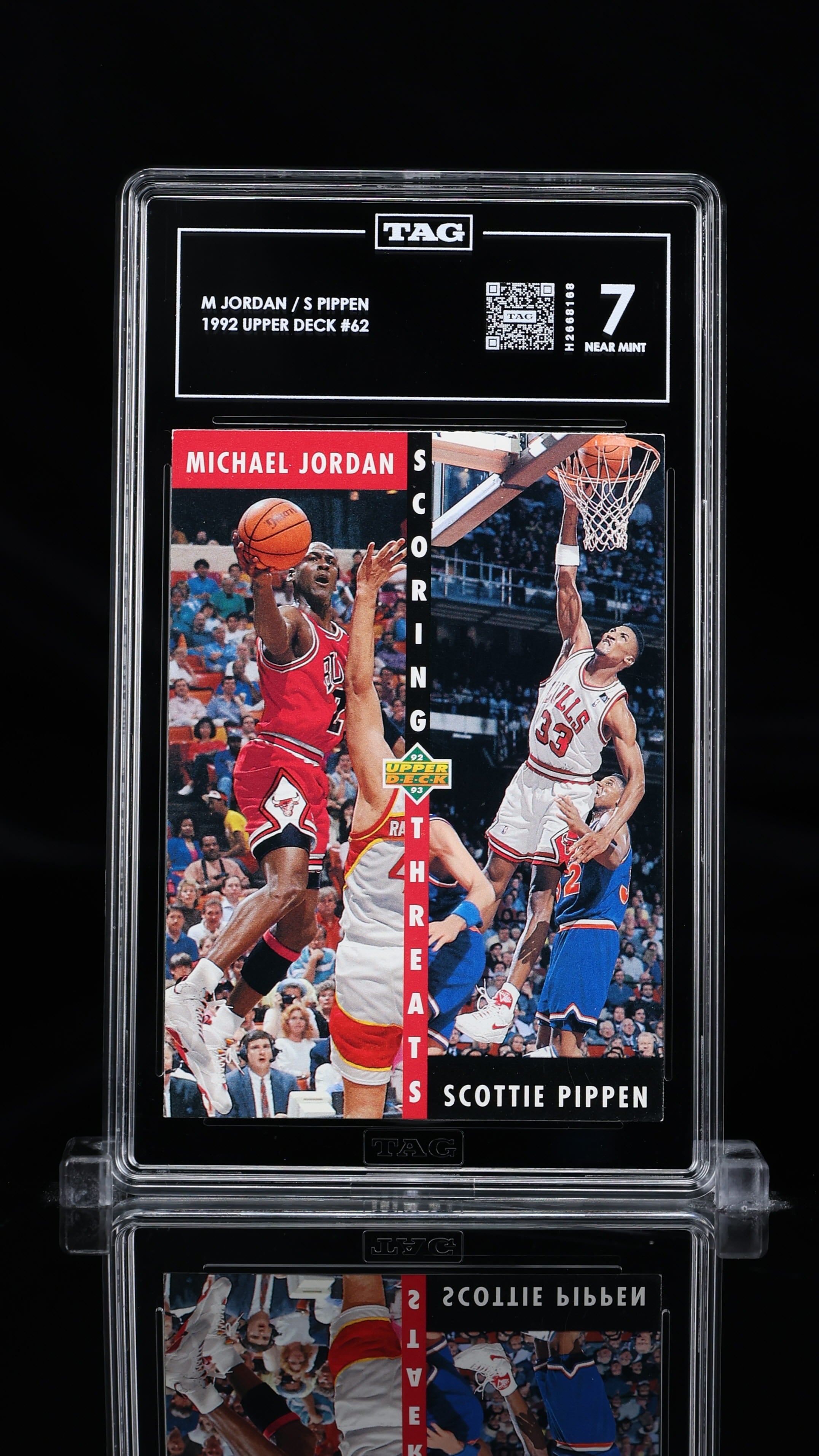 1992 Upper Deck #62 – Michael Jordan & Scottie Pippen “Scoring Threats” – TAG 7 (Near Mint)
