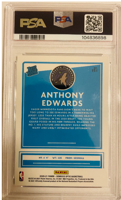 2020 Donruss Optic #151 Anthony Edwards – Rated Rookie – PSA 9 Mint