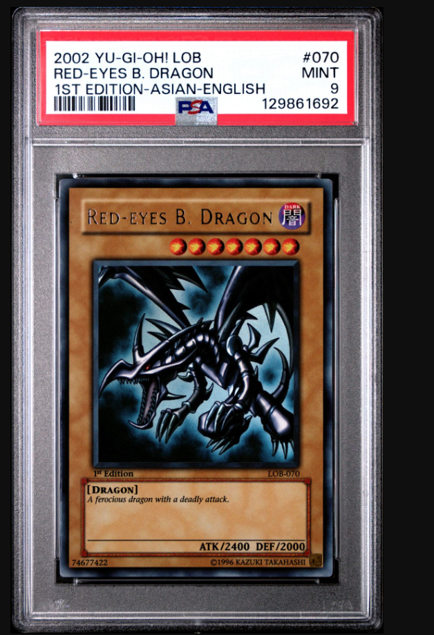 2002 YU-GI-OH! LOB-LEGEND OF BLUE EYES WHITE DRAGON 070 RED-EYES B. DRAGON 1ST EDITION-ASIAN-ENGLISH PSA 9