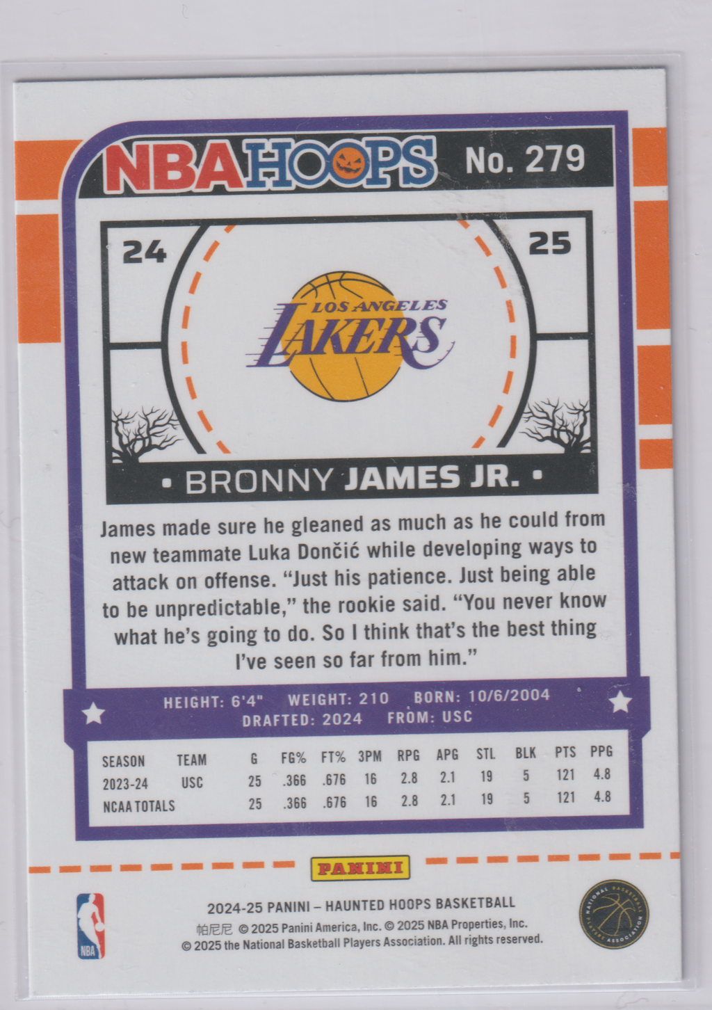 Bronny James JR No 279 Rookie Card