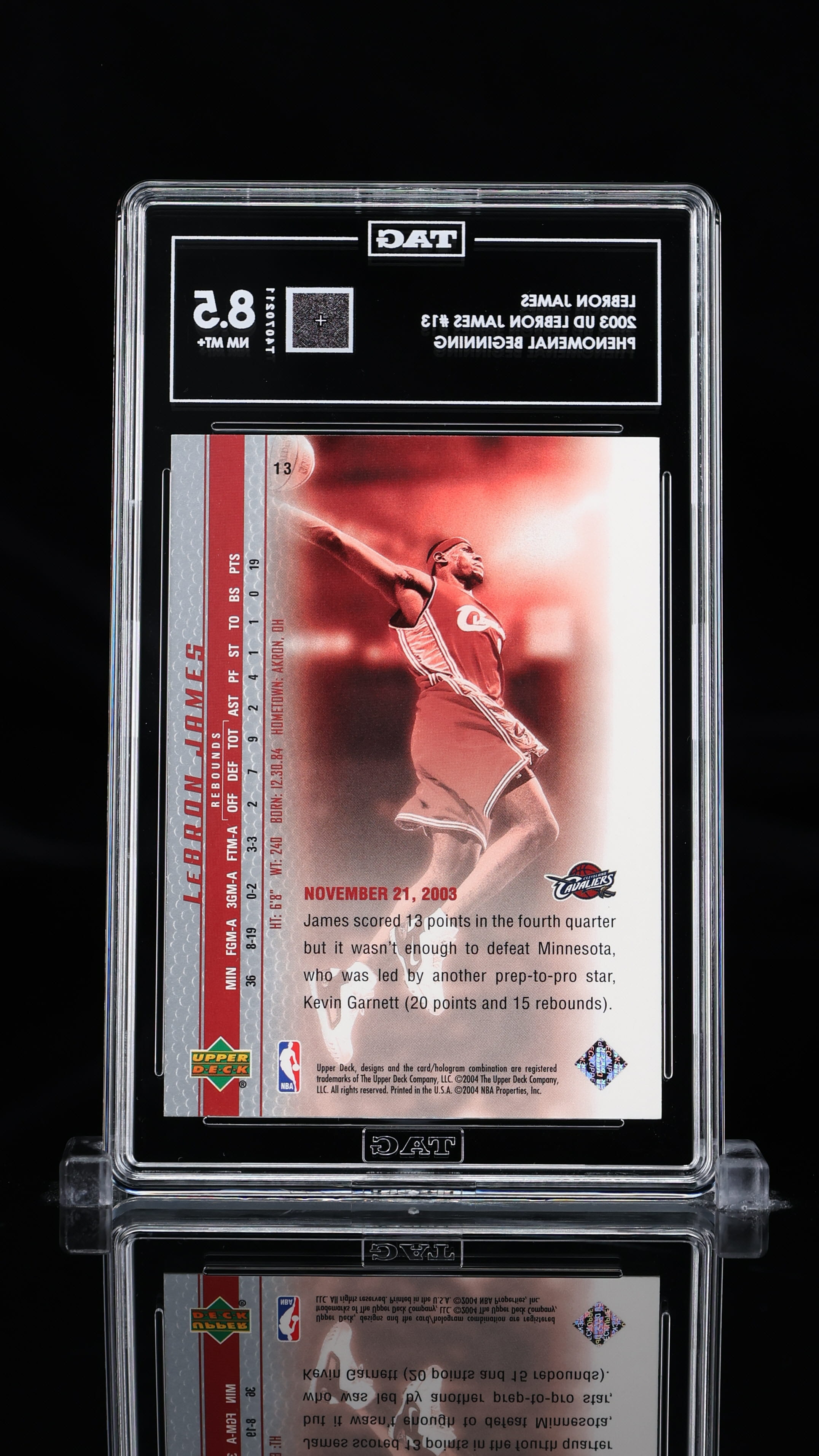 LeBron James 2003 Upper Deck #13 – “Phenomenal Beginning” (TAG Graded 8.5 NM-MT+)