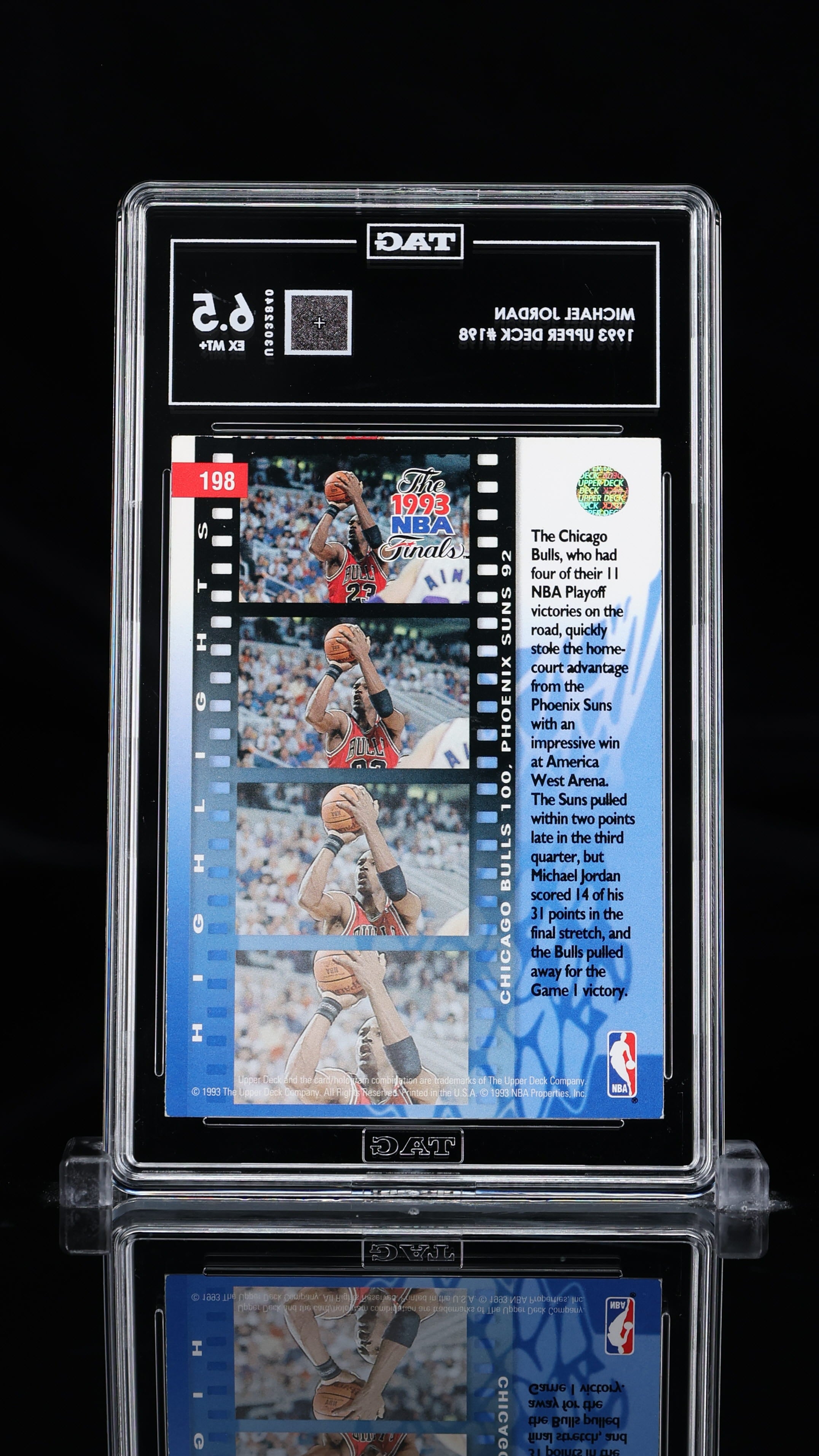 1993 Upper Deck #198 Michael Jordan – NBA Finals Game 1 graded 6.5 (EX-MT+) by TAG.