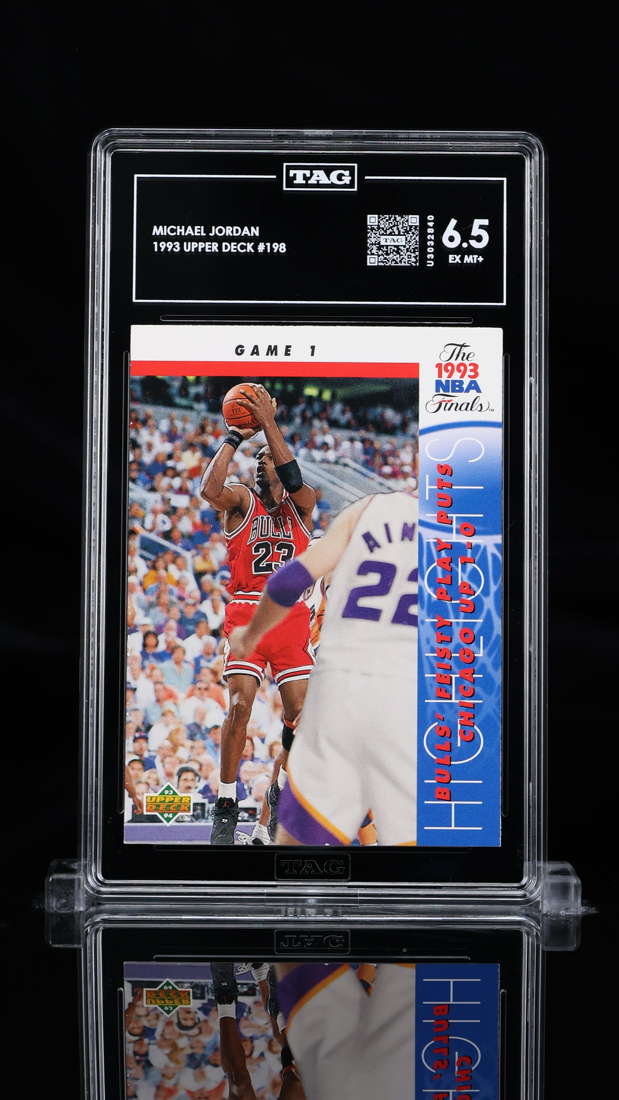 1993 Upper Deck #198 Michael Jordan – NBA Finals Game 1 graded 6.5 (EX-MT+) by TAG.