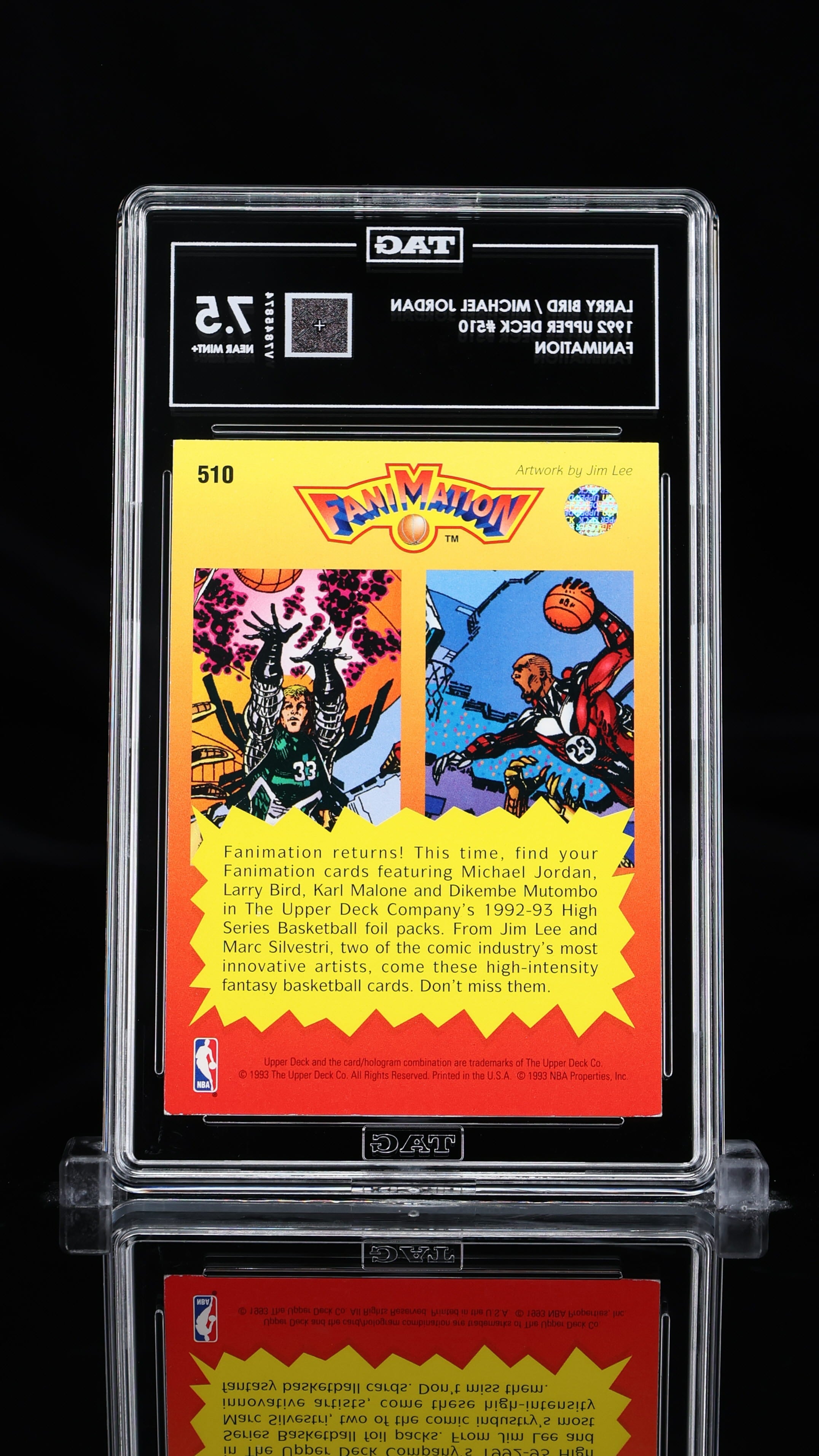 1992 Upper Deck Fanimation #510 – Larry Bird & Michael Jordan – TAG 7.5 (Near Mint+)