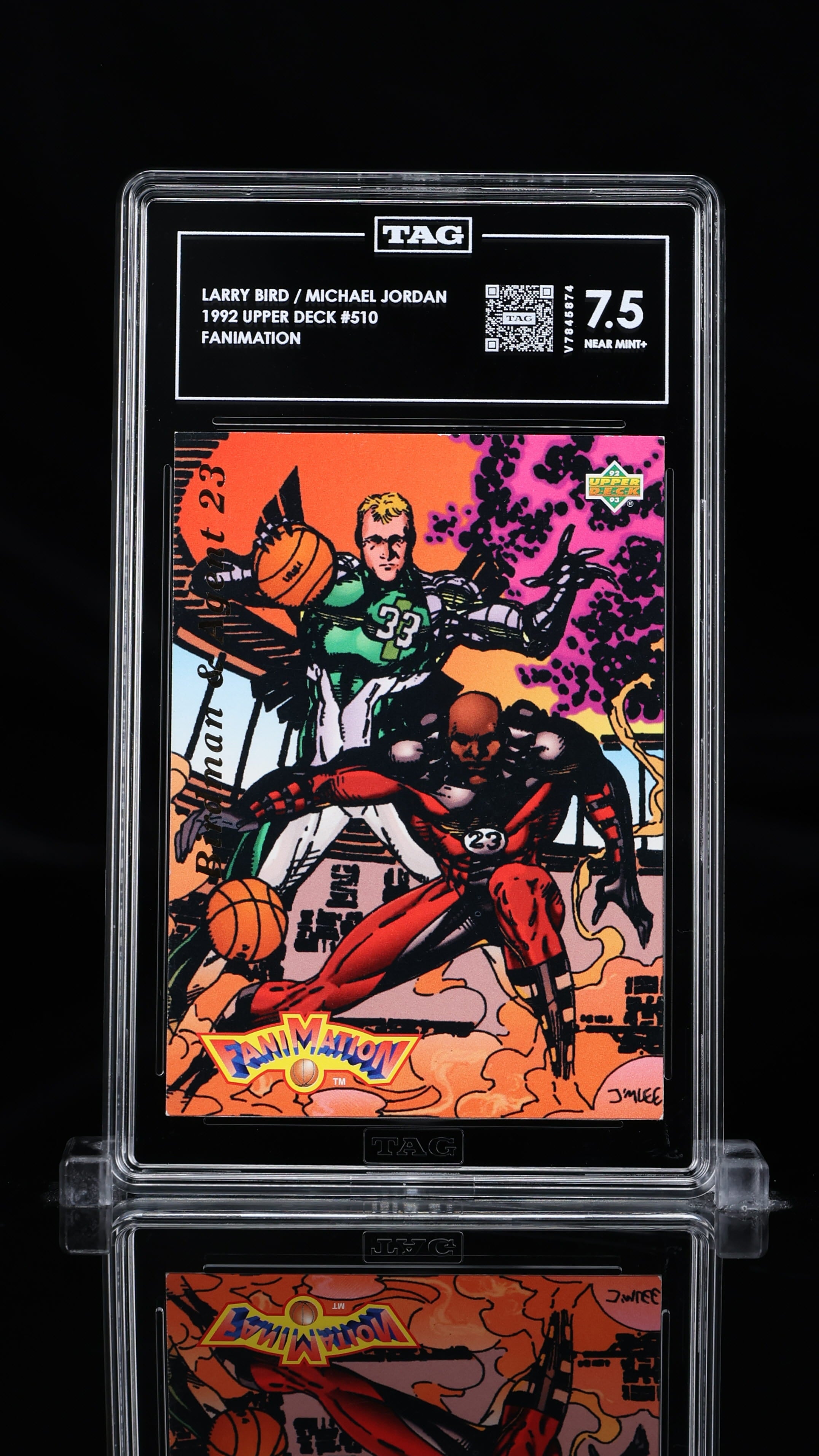 1992 Upper Deck Fanimation #510 – Larry Bird & Michael Jordan – TAG 7.5 (Near Mint+)